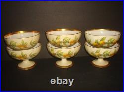 T&V LIMOGES SET of (6)FOOTED DESSERT FRUIT BOWLS ORANGES, GREENLEAF&CROSBY, 4 3/4