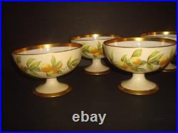 T&V LIMOGES SET of (6)FOOTED DESSERT FRUIT BOWLS ORANGES, GREENLEAF&CROSBY, 4 3/4