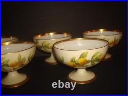 T&V LIMOGES SET of (6)FOOTED DESSERT FRUIT BOWLS ORANGES, GREENLEAF&CROSBY, 4 3/4