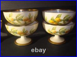 T&V LIMOGES SET of (6)FOOTED DESSERT FRUIT BOWLS ORANGES, GREENLEAF&CROSBY, 4 3/4