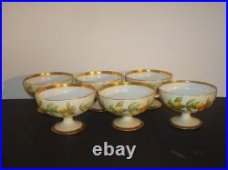 T&V LIMOGES SET of (6)FOOTED DESSERT FRUIT BOWLS ORANGES, GREENLEAF&CROSBY, 4 3/4