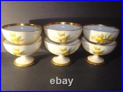 T&V LIMOGES SET of (6)FOOTED DESSERT FRUIT BOWLS ORANGES, GREENLEAF&CROSBY, 4 3/4