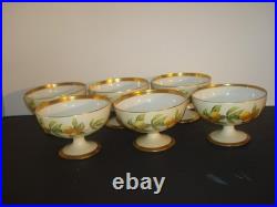 T&V LIMOGES SET of (6)FOOTED DESSERT FRUIT BOWLS ORANGES, GREENLEAF&CROSBY, 4 3/4