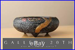 Textured Japanese MID Century Tri-footed Pottery Bowl! Black Art Vtg 60's Retro