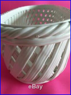 Tiffany & CO Vintage Clean White Weave Porcelain open Basket Pottery Bowl 14 lg