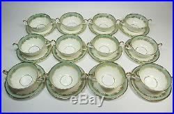 Twelve Vintage AYNSLEY Nile Sage Green Cream Soup Bowls and Under Plates Mint