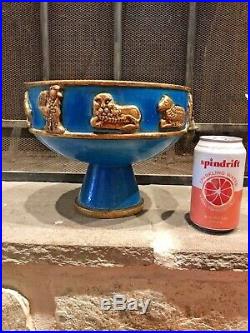 Ugo Zaccagnini Italian Pottery Glazed Compote Fruit Bowl Rare Animals Vintage