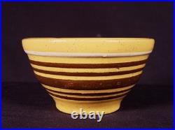 VERY RARE AMERICAN ANTIQUE TINY 4 ¼ BOWL BROWN and WHITE BAND YELLOW WARE MINT