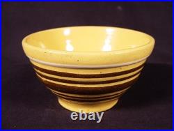 VERY RARE AMERICAN ANTIQUE TINY 4 ¼ BOWL BROWN and WHITE BAND YELLOW WARE MINT