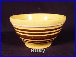 VERY RARE AMERICAN ANTIQUE TINY 4 ¼ BOWL BROWN and WHITE BAND YELLOW WARE MINT