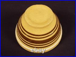 VERY RARE AMERICAN ANTIQUE TINY 4 ¼ BOWL BROWN and WHITE BAND YELLOW WARE MINT
