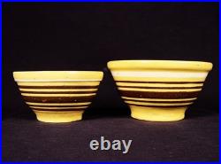 VERY RARE AMERICAN ANTIQUE TINY 4 ¼ BOWL BROWN and WHITE BAND YELLOW WARE MINT