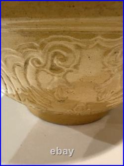 VERY RARE ANTIQUE AMERICAN 1800s LARGE MOLDED 14 BOWL YELLOW WARE