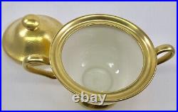 VINTAGE 1930's PICKARD CHINA GOLD ENCRUSTED SUGAR BOWL WITH LID MINT CONDITION