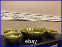 VINTAGE 5pc USA #916 Pottery Beautiful Drip Glaze Salad Bowl Set