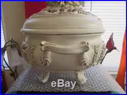 Vintage Antique Italian Majolica Pottery Large Lidded Bowl Centerpiece