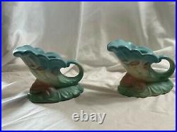 VINTAGE BLUE HULL BOW KNOT ART POTTERY CONSOLE BOWL B-16-13 1/2 WithCANDLE HOLDERS