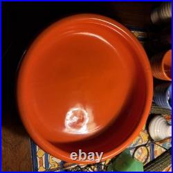 VINTAGE Bauer Pottery 3 Footed Low Bowl Blue Ringware 12 Rare Orange Glaze