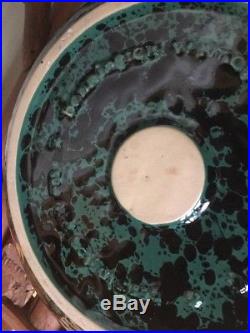 VINTAGE Bennington Potters 2180 Pottery Spongeware GREEN AGATE 14 SALAD BOWL