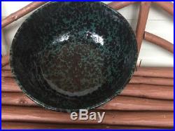 VINTAGE Bennington Potters 2180 Pottery Spongeware GREEN AGATE 14 SALAD BOWL