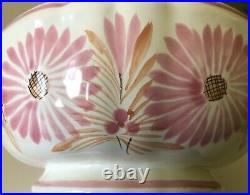 VINTAGE HB Quimper FRANCE Pink Floral COVERED CASSEROLE DISH BOWL Country French