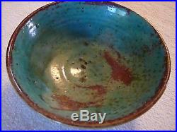 VINTAGE JUGTOWN WARE CHINESE BLUE BOWL RED 1940's TURQUOISE WINE STAMPED JUG