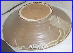 Vintage Mashiko Japanese Mingei Pottery Large Low Bowl Drip Glaze Circa 1950