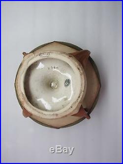 Vintage Matte Green Amphora Art Nouveau Lotus Tendril Handle Bowl Vase Pottery
