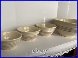 VINTAGE MCCOY OVEN WARE Nesting Bowls Set 6-7-8-12 blue /pink Band