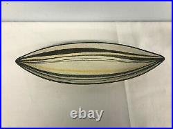 VINTAGE MID CENTURY SIGNED RUSCHA POTTERY LONG 14 1/2 BOWL with STRIPES