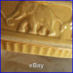 VINTAGE Nelson McCoy Heavy Pottery Yellow Ware Dog Bowl Dish with Elephant Motif