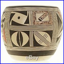 VINTAGE Old Hopi Pueblo AZ Pottery Polychrome Ancient Design Bowl Signed