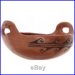 VINTAGE RARE HOPI Redware Serving Bowl Pottery Two Handled Hand Painted Ca. 1940
