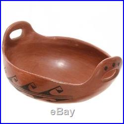 VINTAGE RARE HOPI Redware Serving Bowl Pottery Two Handled Hand Painted Ca. 1940