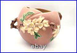 VINTAGE ROSEVILLE #342-6 PINK APPLE BLOSSOM ART POTTERY BOWL/VASE WithTWIG HANDLES
