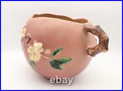 VINTAGE ROSEVILLE #342-6 PINK APPLE BLOSSOM ART POTTERY BOWL/VASE WithTWIG HANDLES