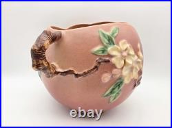 VINTAGE ROSEVILLE #342-6 PINK APPLE BLOSSOM ART POTTERY BOWL/VASE WithTWIG HANDLES
