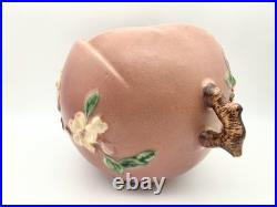 VINTAGE ROSEVILLE #342-6 PINK APPLE BLOSSOM ART POTTERY BOWL/VASE WithTWIG HANDLES