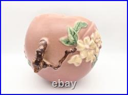 VINTAGE ROSEVILLE #342-6 PINK APPLE BLOSSOM ART POTTERY BOWL/VASE WithTWIG HANDLES