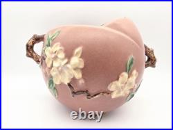 VINTAGE ROSEVILLE #342-6 PINK APPLE BLOSSOM ART POTTERY BOWL/VASE WithTWIG HANDLES