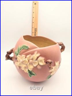 VINTAGE ROSEVILLE #342-6 PINK APPLE BLOSSOM ART POTTERY BOWL/VASE WithTWIG HANDLES