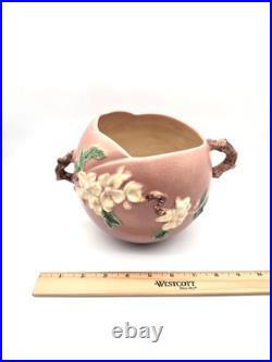 VINTAGE ROSEVILLE #342-6 PINK APPLE BLOSSOM ART POTTERY BOWL/VASE WithTWIG HANDLES