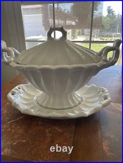 VINTAGE Red Cliff VICTORIAN White Ironstone Soup Tureen 1958-73 (4 pcs)