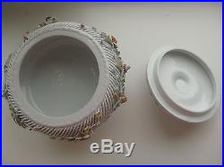 VINTAGE Romania Fine Porcelain Lace Reticulated Floral Bowl with cover