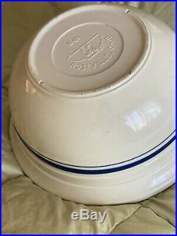 VINTAGE Roseville Ohio Blue Stripe XTRA Large Mixing Bowl 8 QT Made in USA 14
