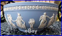 Vintage Wedgwood Blue Jasperware Large Bowl Decorated With The Dancing Hours