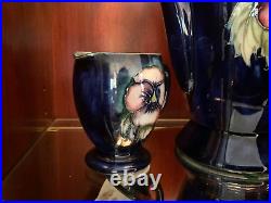 VINTAGE William Moorcroft Pottery TEA POT (5 PC) SET PANSY cobalt blue 1928-49