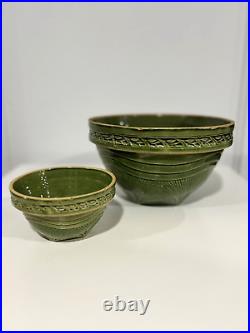 VINTAGE Yellow Ware McCoy Sunrise Pottery Green Glaze Bowls SET OF 2