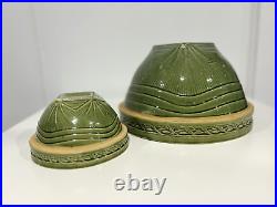 VINTAGE Yellow Ware McCoy Sunrise Pottery Green Glaze Bowls SET OF 2