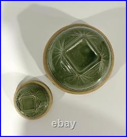 VINTAGE Yellow Ware McCoy Sunrise Pottery Green Glaze Bowls SET OF 2